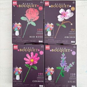 Block Tech Bouquet Flowers Lot Of 4 New Flower Lilac Cosmos Rose Orchid